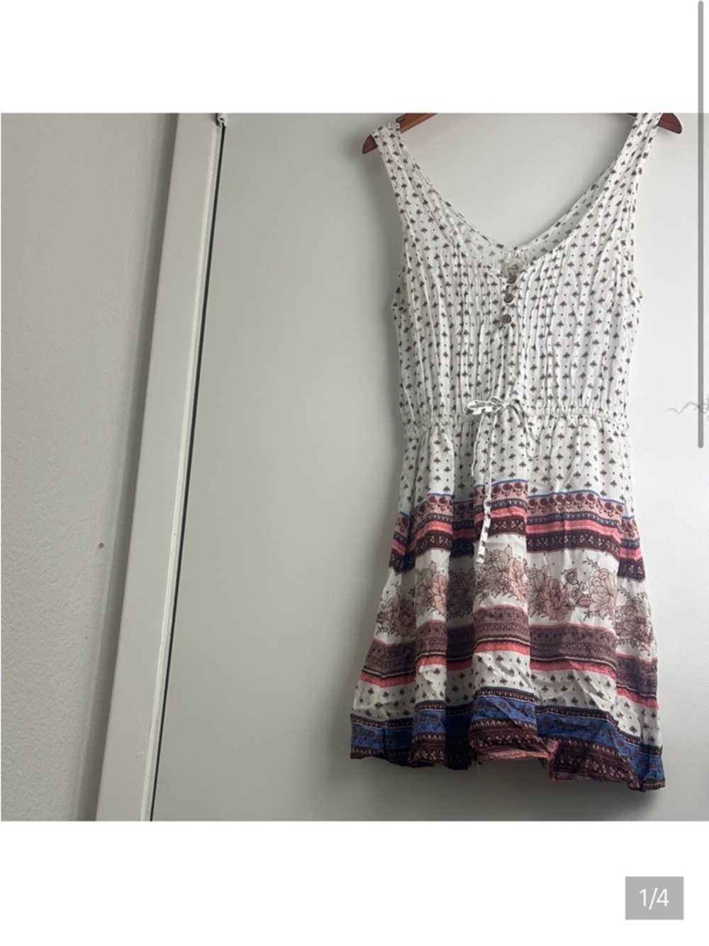 O’Neill White Tribal Print Tank Dress Boho Beach Festival Summer Mini Dress